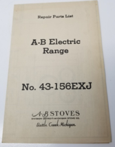 A-B Stoves 43-156EXJ Repair Parts List Schematic Diagram 1950 Detroit - £14.90 GBP