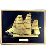 Rare Vintage Metal California Clipper Ship Flying Cloud Velvet Framed 30... - $95.67 CAD