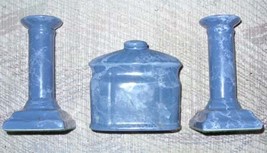 Blue Ceramic Table Set (Marbelized) Candle Holders , Napkin Holder - $6.50