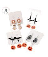  Spooky Halloween Dangle Drop Earrings - Acrylic Flower Skull Boo Pumpki... - £10.42 GBP