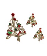 Christmas Tree Dangle Charms Silver Tone Pendant Brooch Pierced Earrings... - £18.05 GBP