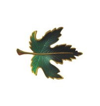 Vintage Women&#39;s Brooch Lapel Pin Leaf Green Enamel Gold Tone Estate Jewelry - £15.70 GBP