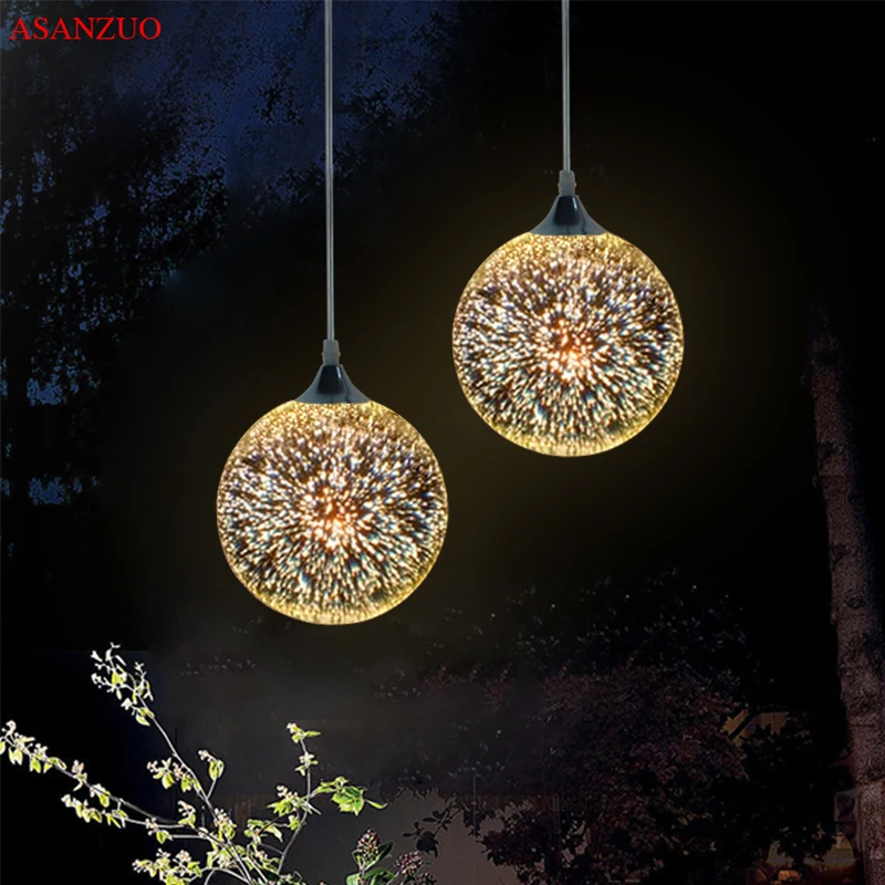Modern Pendant Light 3D Fireworks Colorful Plated Glass Ball Decorated Bar - $46.51+