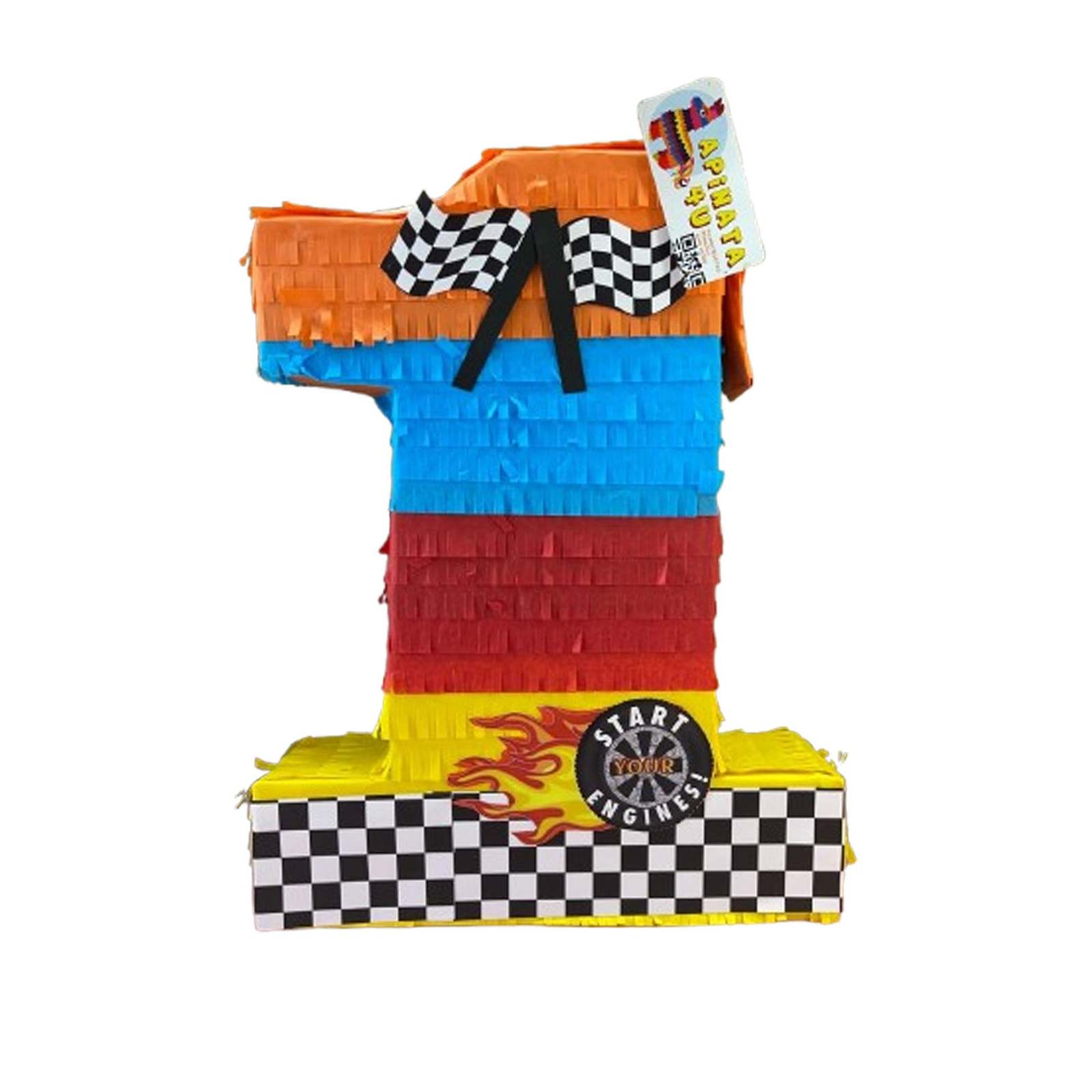 Race Car Themed Number One Pinata, Colorful, Checkered Flag Theme Pinata... - $38.99+