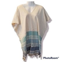 Tribal Cream &amp; Teal Blue Fringe Bottom Poncho OS - £17.40 GBP