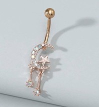 Moon And Stars Belly Bar / Belly Ring - Body Piercing - Rose Gold cubic ... - £8.55 GBP