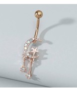 Moon And Stars Belly Bar / Belly Ring - Body Piercing - Rose Gold cubic ... - £8.61 GBP