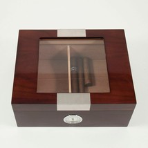 Bey-Berk Lacquered&quot;Walnut&quot; Wood Humidor 60 Cigars and Humidistat Hygrometer - £119.86 GBP