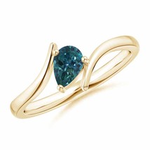 ANGARA Bypass Pear-Shaped Teal Montana Sapphire Ring for Women in 14K Solid Gold - £496.19 GBP