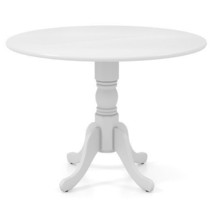 Wooden Dining Table with Round Tabletop and Curved Trestle Legs-White - £116.01 GBP