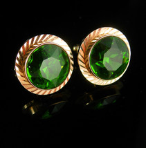 Vintage Green Jewel Cufflinks Faceted glass mens Irish cuff links gift W... - £107.66 GBP