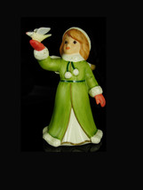 Goebel Snow Angel Figurine Vintage statue with bird green girl stocking stuffer - £59.61 GBP