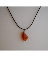 Orange Rust Semi Precious Stone Pendant Brown Leather Necklace Handmade - £23.97 GBP