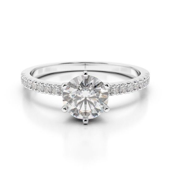 Primary image for 2.00CT Forever One Moissanite 6 Prong White Gold Ring With Diamonds