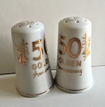 Golden 50th Anniversary Salt and Pepper Shakers Japan No H-735 Vintage - £5.60 GBP