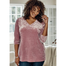 J. Jill Crushed Velvet Velour V-Neck Tunic Top Blouse Holiday Pink Mauve... - £30.52 GBP