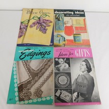 Lot of 4 Vintage Crochet Booklets Clarks Coats Handkerchief Pillow Cases Ideas - £11.60 GBP