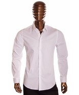 White long sleeve dress shirt Men&#39;s slim fit casual dress button up shir... - £21.59 GBP