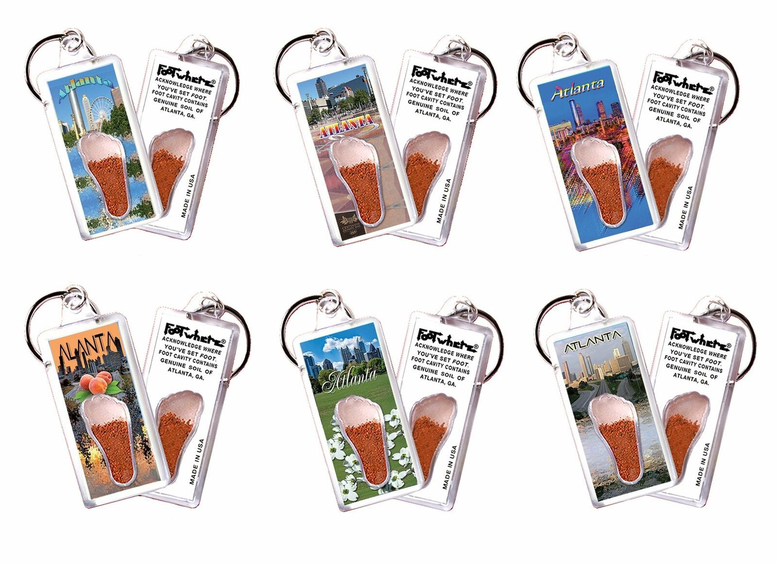 Primary image for Atlanta FootWhere® Souvenir Keychains. 6 Piece Set. Made in USA