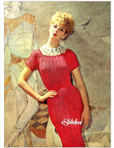 1960s Dress in Eyelet Pattern with Cap Sleeve and Belt - Knit pattern (PDF 2912) - £2.99 GBP