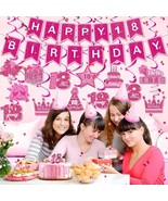 Pink Birthday Banner &amp; 10 Hanging Swirls, Birthday Party Supplies  Ages ... - $9.99+