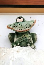 Vintage Terra Cotta Frog Bank Textured Kitschy Green Decor Big Smile Handpainted - £14.66 GBP