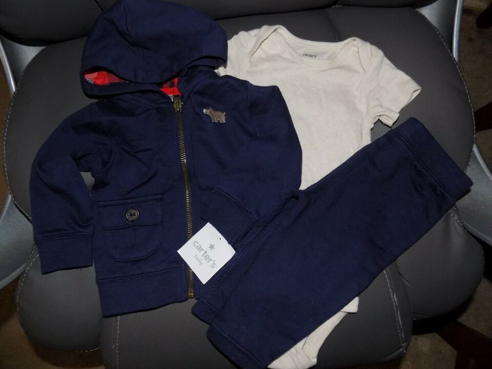 Carter&#39;s 3pc Fall Layette Set Navy Blue Size 6 Months Boy&#39;s NEW - $26.39