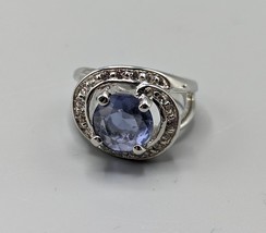 Nolan Miller Statement Ring Faux Blue Sapphire Clear Crystals Size 8 Pave - £26.68 GBP