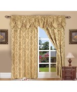 Gold Floral Damask Curtains Set 2 Panels Drapes Pair Valance 84-Inch Dar... - £44.55 GBP