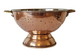 Vintage Solid Copper Colander Kitchen Strainer Brass Handles 60s Korea P... - $38.20