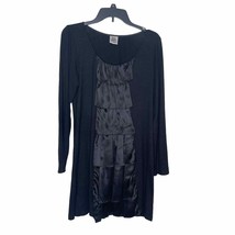 Ivy Jane Women&#39;s Dress 100% Silk Ruffle Front Neck Long Sleeve Black 6 - $25.44