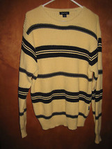 Men&#39;s Nautica Yellow &amp; Navy Striped Crewneck Cable Stitch Sweater - Size M - £15.98 GBP