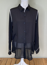 Calvin Klein NWT $79.50 women’s button up sheer blouse size M black B5 - £20.18 GBP
