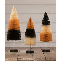 Bethany Lowe Set of 3 &quot;Halloween Traditional Stripe Bottle Brush Trees&quot; ... - £31.89 GBP
