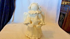White Ceramic Angel With Christmas Star and Spaghetti Hair 9&quot; Tall Gloss Finish - $60.00