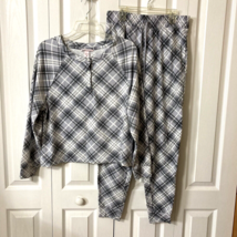 Victoria&#39;s Secret Thermal Long John Pajama Set Black White Plaid Stiped ... - $17.88