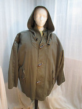 C204 Men&#39;s Khaki Heavy Cotton Winter Coat Field Jacket Faux Bone Toggles XL - £23.67 GBP