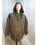 C204 Men&#39;s Khaki Heavy Cotton Winter Coat Field Jacket Faux Bone Toggles XL - £23.34 GBP
