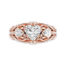 Heart Diamond Tulip Ring For Mom With Heart Stone Inlaid Rose Gold Silver Ring - £109.85 GBP