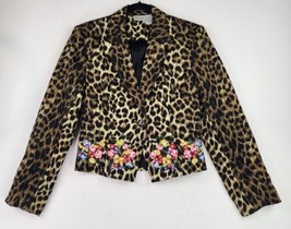 Newport News Jacket Womens 6 Leopard Print Floral Easy Style 90s Y2K Blazer - £36.00 GBP