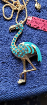 New Betsey Johnson Necklace Flamingo Ick Blue Tropical Florida Collectible Nice - £11.85 GBP