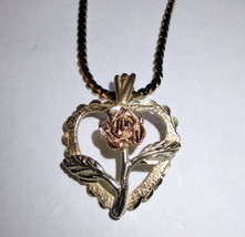 Vintage 2 Gram 14k Gold Heart Rose Pendant Monet Necklace Gold Tone 30in Chain - £66.50 GBP