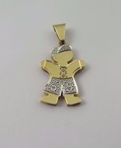 14k Two Tone Gold Double Plated Baby Boy Charm With Five Diamonds - £199.11 GBP