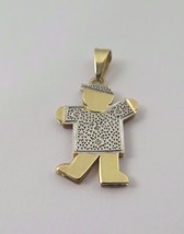 14k Two Tone Gold Double Plated Baby Boy Charm With Four Diamonds - £180.43 GBP