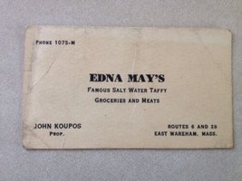 Vtg 40s 50s Business Card East Wareham MA Cape Cod Edna Mays Salt Water Taffy - £19.71 GBP