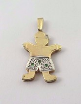 14k Two Tone Gold Double Plated Baby Boy Charm With Emerald May Birthstones  - £199.83 GBP