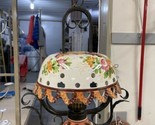Antique Wrought iron Chandelier Ceramic Pottery Shade Italian Tole 28” Tall - $148.50