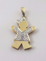 14k Two Tone Gold Double Plated Baby Girl Charm W/ Amethyst February Birthstone - £180.29 GBP