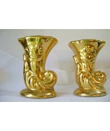 Two Gold Cornucopia Pottery Bud Vases - $15.00