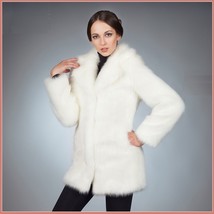 Fluffy White Imitation Mink Classic Retro Lapel Collar Long Sleeve Zip Up Coat 